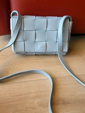 Woven Leather Crossbody Bag - Light Blue